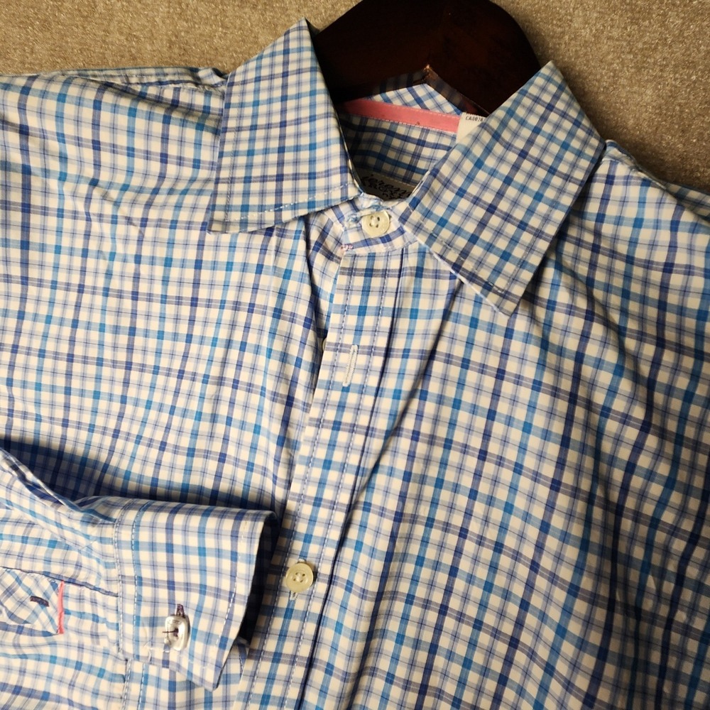 Jeremy Argyle Button Down Mens L Blue White Plaid Long Sleeve Shirt